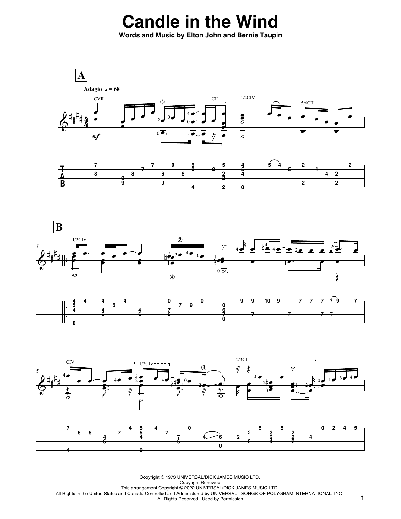 Elton John Candle In The Wind (arr. David Jaggs) sheet music notes and chords arranged for Solo Guitar