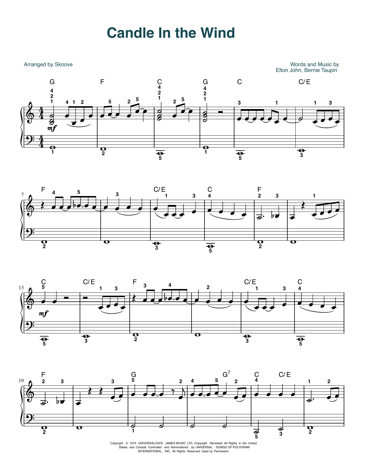 Elton John Candle In The Wind (arr. Skoove) sheet music notes and chords arranged for Beginner Piano (Abridged)