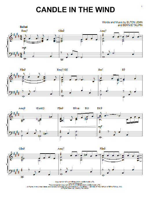 Elton John Candle In The Wind [Jazz version] (arr. Brent Edstrom) sheet music notes and chords arranged for Piano Solo