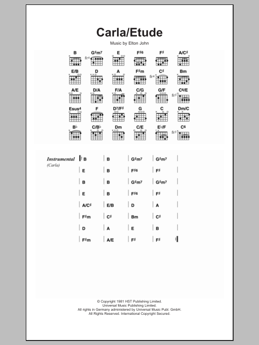 Elton John Carla/Etude sheet music notes and chords arranged for Guitar Chords/Lyrics