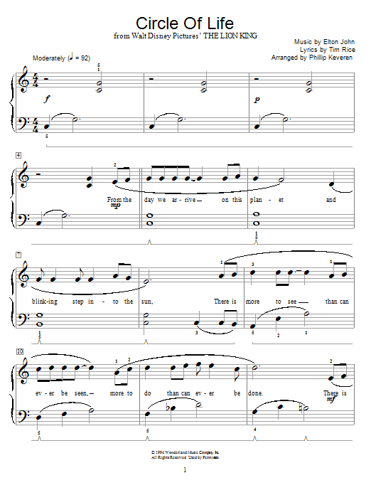 Elton John Circle Of Life (from The Lion King) (arr. Phillip Keveren) sheet music notes and chords arranged for Educational Piano