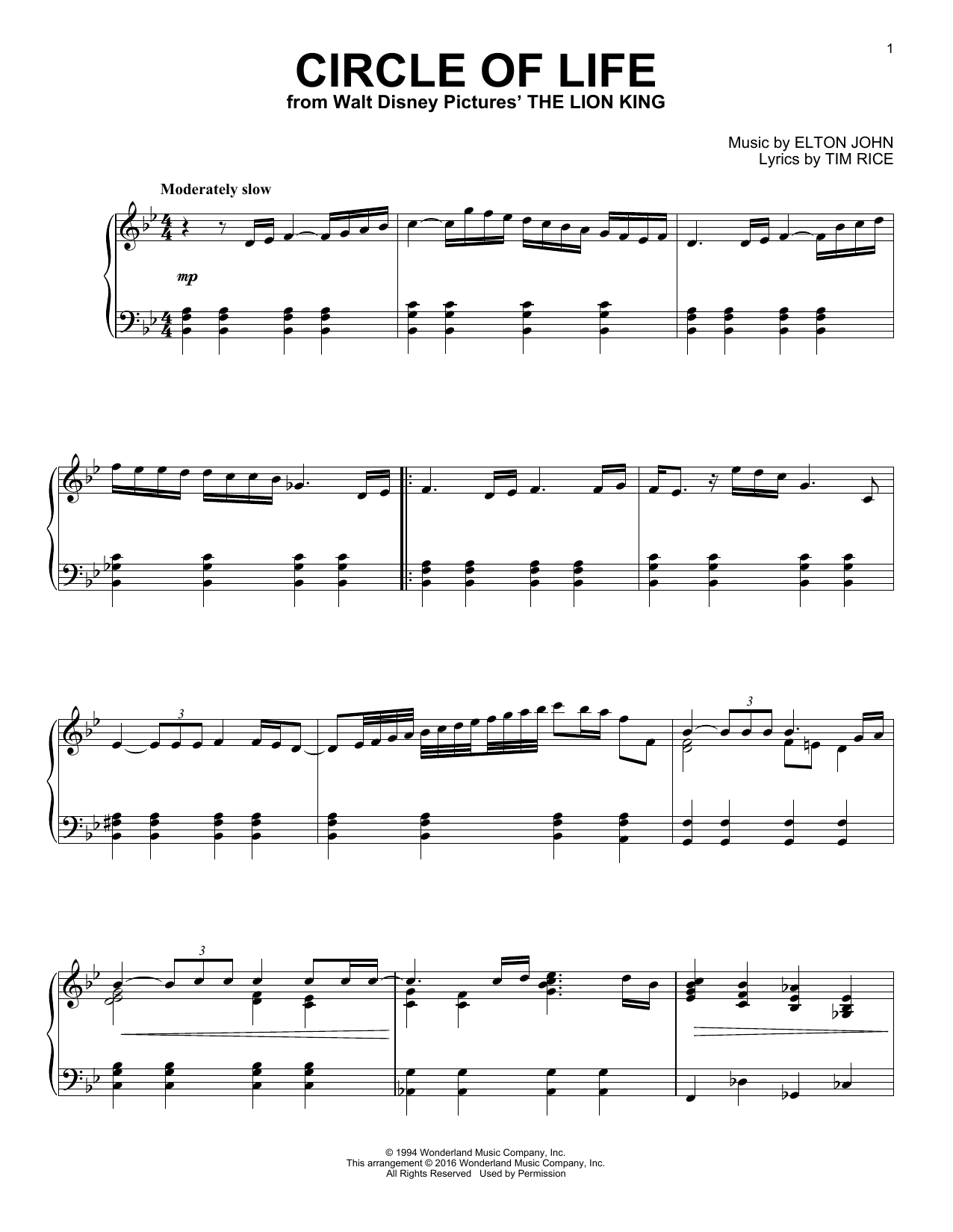 Elton John Circle Of Life [Jazz version] (from The Lion King) sheet music notes and chords arranged for Piano Solo