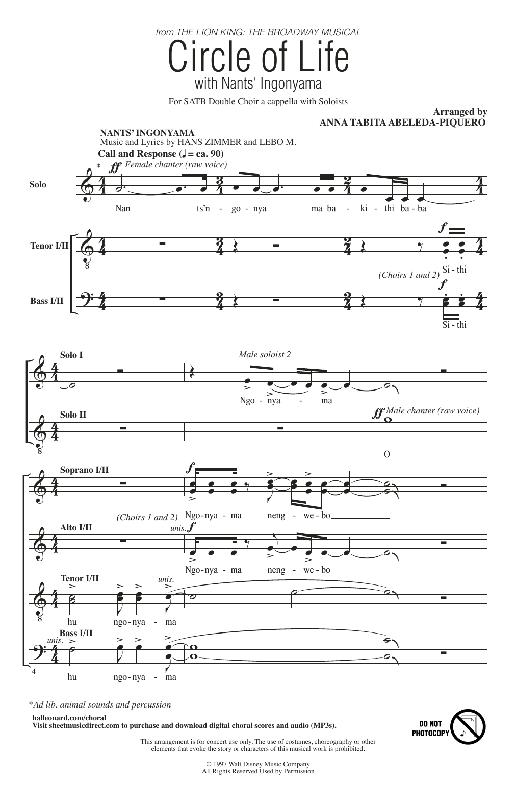 Elton John Circle Of Life with Nants' Ingonyama sheet music notes and chords arranged for Choir
