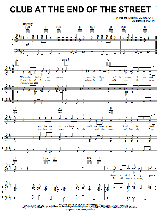 Elton John Club At The End Of The Street sheet music notes and chords arranged for Piano, Vocal & Guitar Chords (Right-Hand Melody)