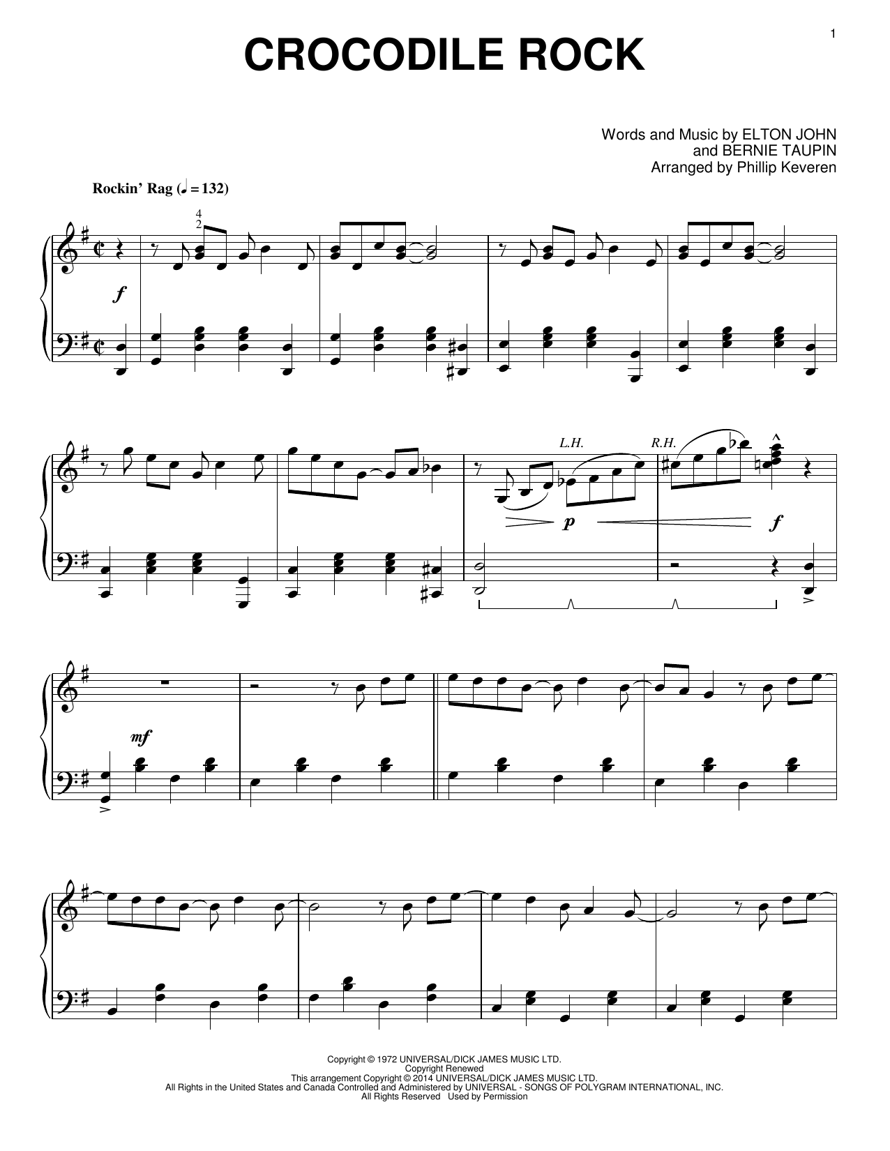 Elton John Crocodile Rock [Classical version] (arr. Phillip Keveren) sheet music notes and chords arranged for Piano Solo