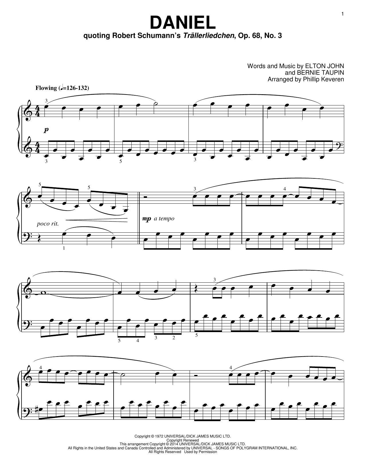 Elton John Daniel [Classical version] (arr. Phillip Keveren) sheet music notes and chords arranged for Piano Solo