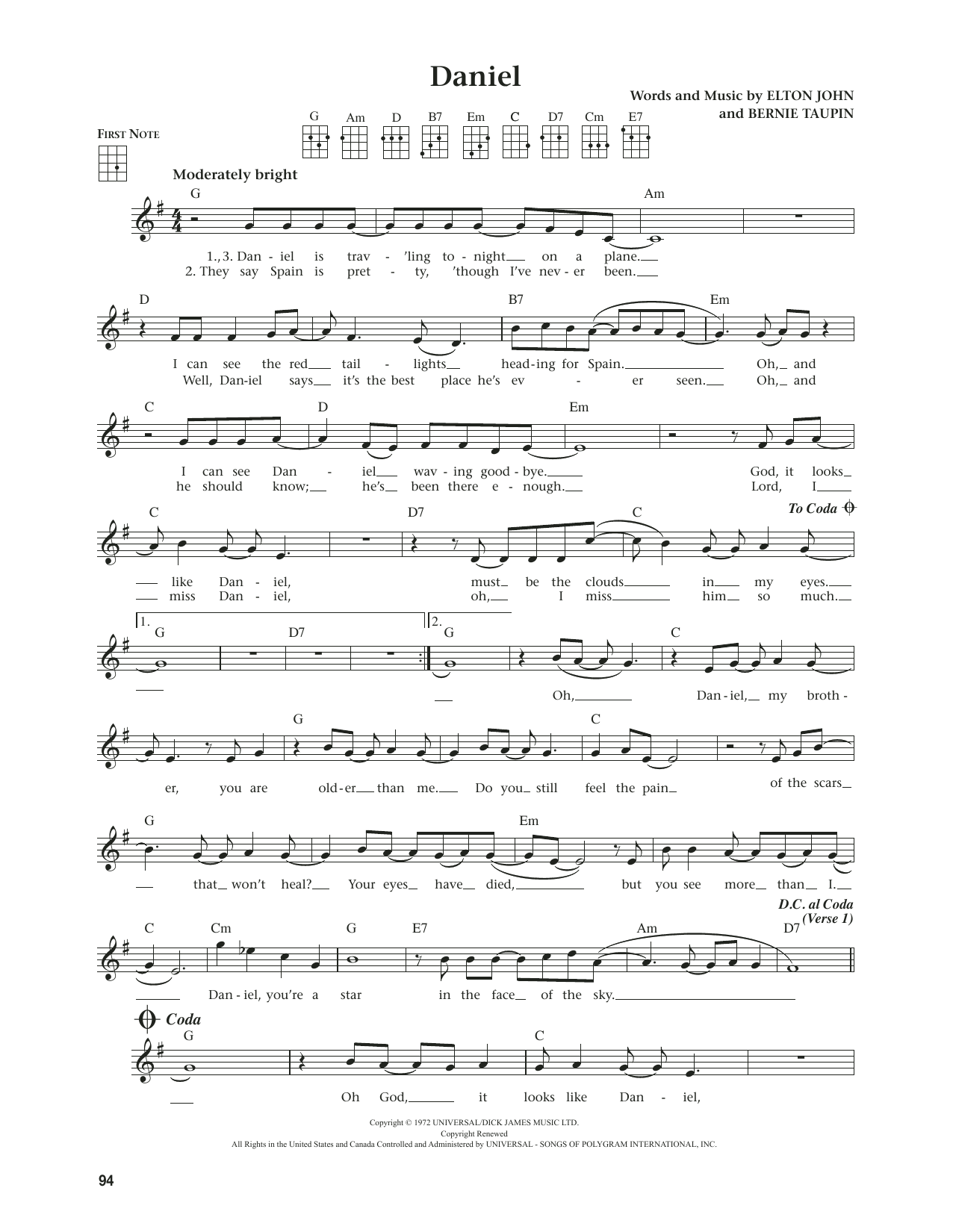 Elton John Daniel (from The Daily Ukulele) (arr. Jim Beloff) sheet music notes and chords arranged for Ukulele
