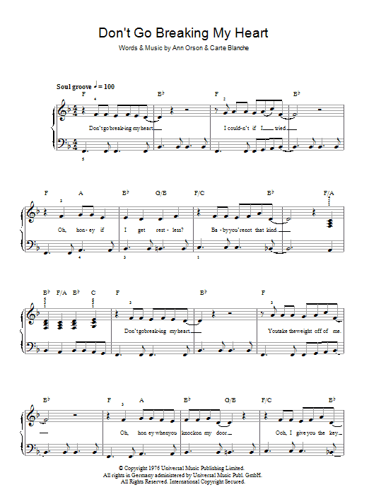 Elton John Don't Go Breaking My Heart sheet music notes and chords arranged for Easy Guitar Tab