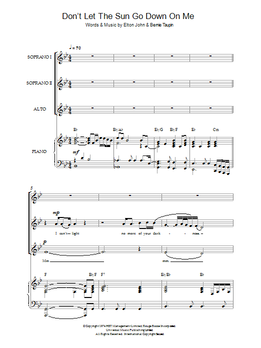 Elton John Don't Let The Sun Go Down On Me (arr. Christopher Hussey) sheet music notes and chords arranged for SSA Choir