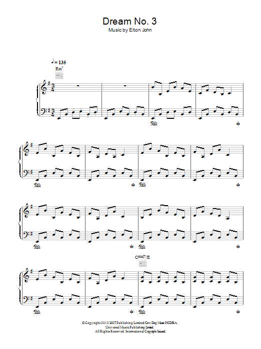 Elton John Dream #3 (Instrumental) sheet music notes and chords arranged for Piano Solo