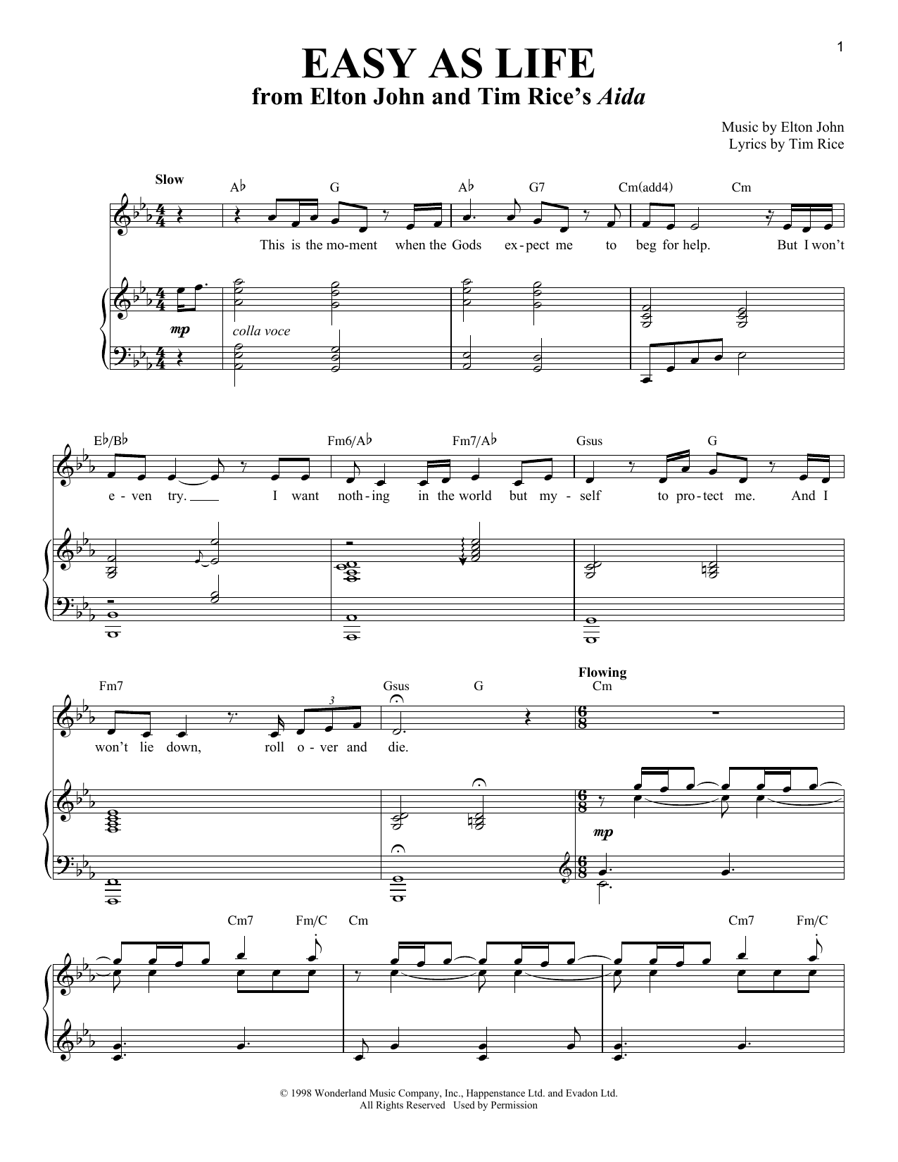 Elton John Easy As Life sheet music notes and chords arranged for Piano & Vocal