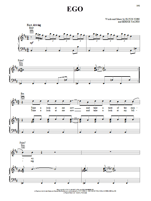 Elton John Ego sheet music notes and chords arranged for Piano, Vocal & Guitar Chords (Right-Hand Melody)