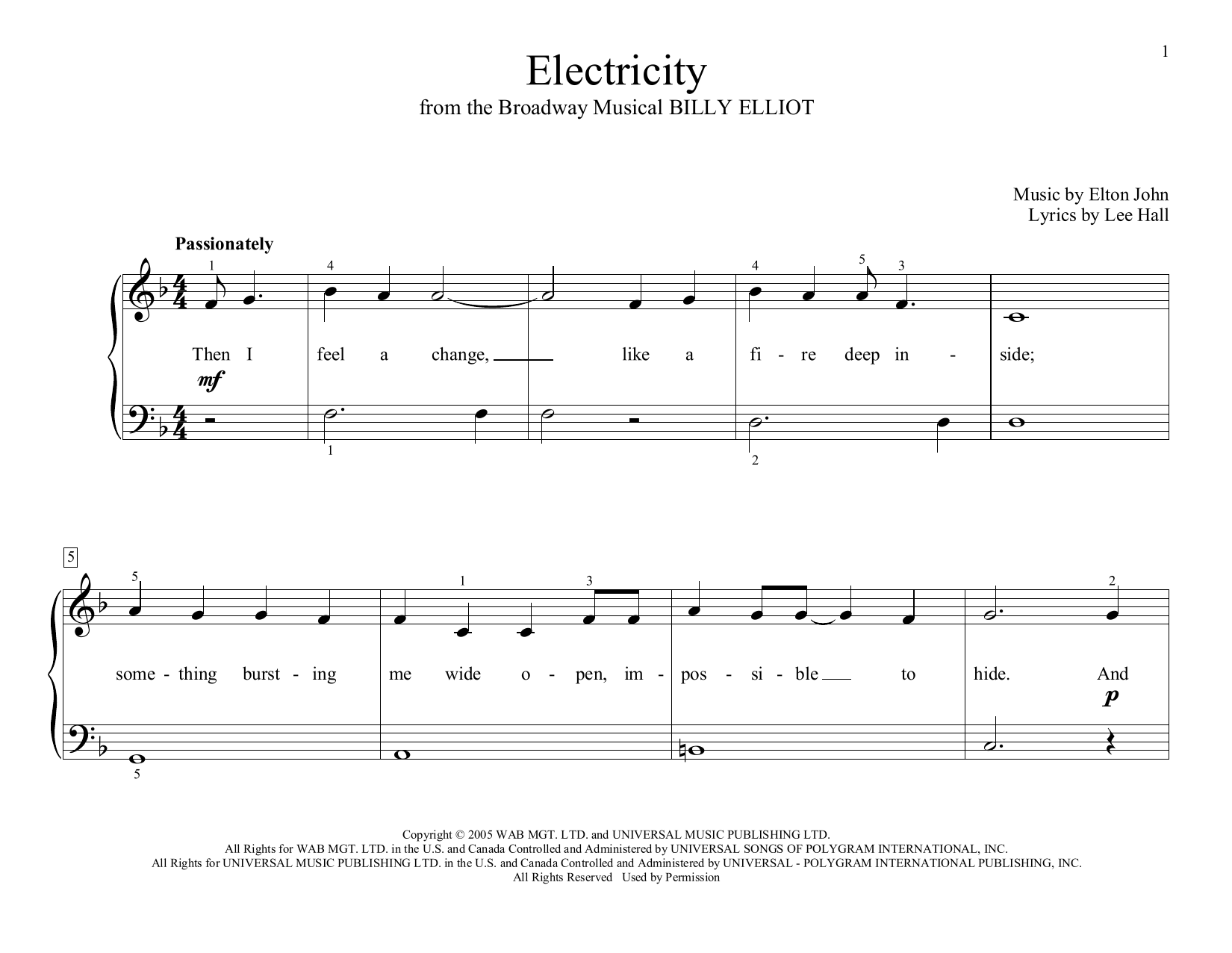 Elton John Electricity (arr. Christopher Hussey) sheet music notes and chords arranged for Educational Piano