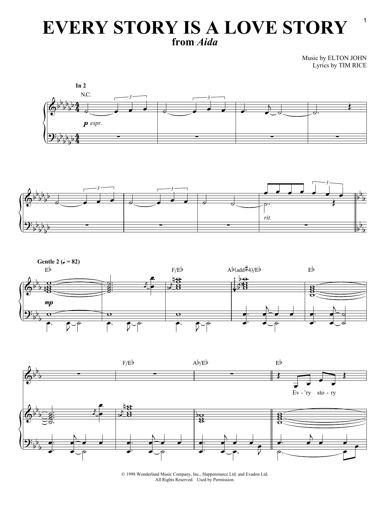 Elton John Every Story Is A Love Story sheet music notes and chords arranged for Piano & Vocal