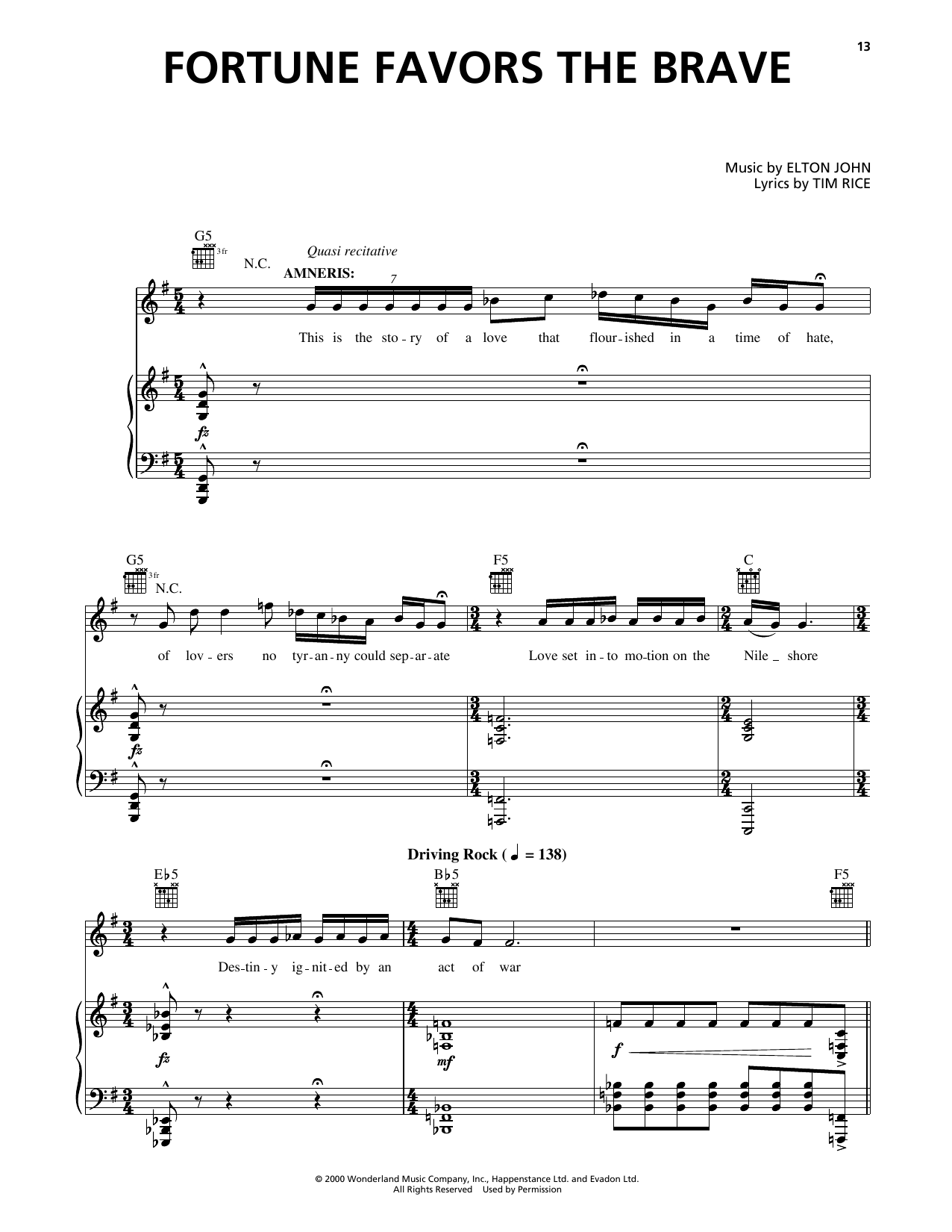 Elton John Fortune Favors The Brave (from Aida) sheet music notes and chords arranged for Piano & Vocal
