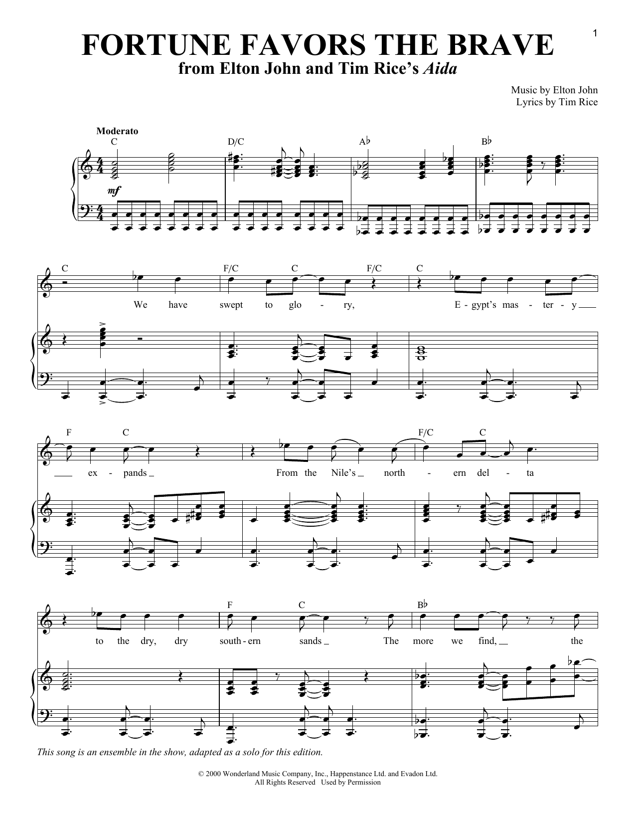 Elton John Fortune Favors The Brave sheet music notes and chords arranged for Piano & Vocal