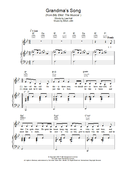 Elton John Grandma's Song sheet music notes and chords arranged for Piano, Vocal & Guitar Chords (Right-Hand Melody)