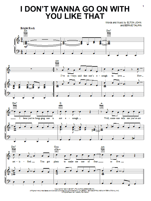 Elton John I Don't Wanna Go On With You Like That sheet music notes and chords arranged for Keyboard Transcription