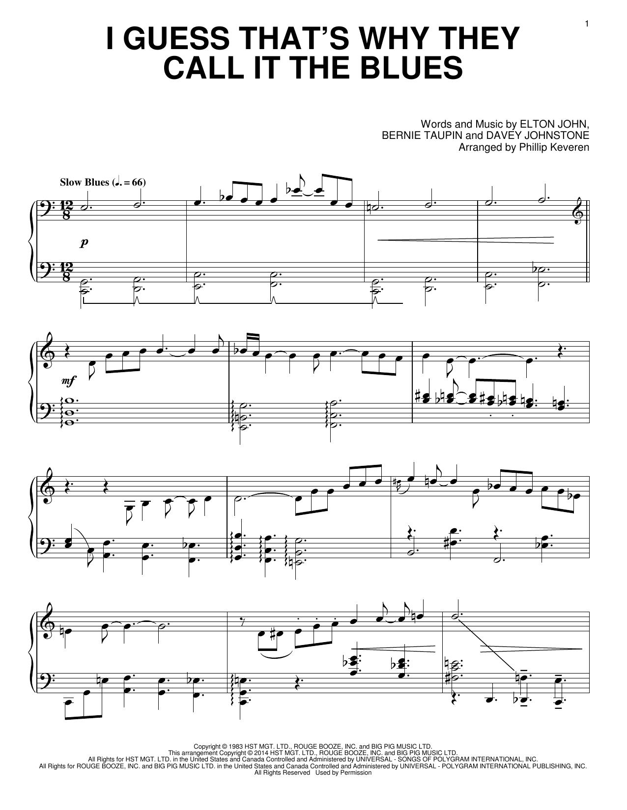 Elton John I Guess That's Why They Call It The Blues [Classical version] (arr. Phillip Keveren) sheet music notes and chords arranged for Piano Solo