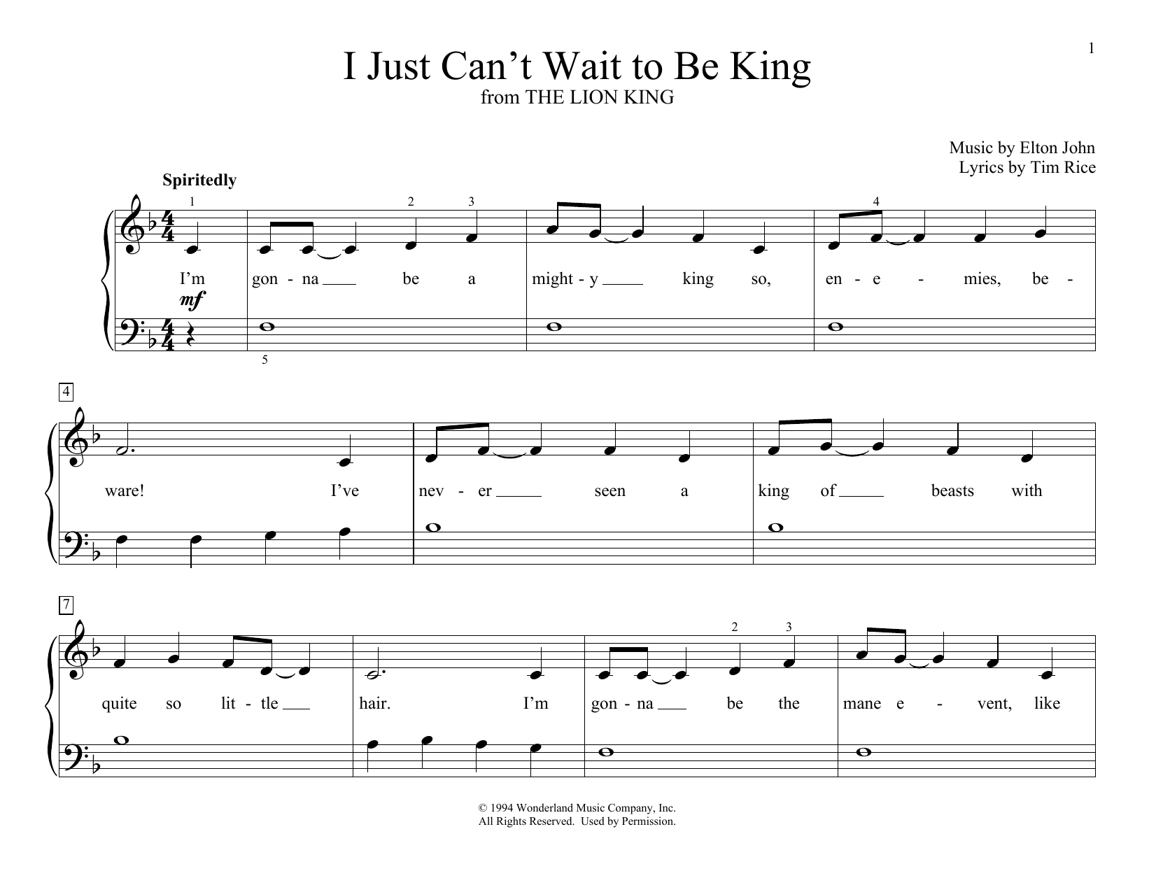 Elton John I Just Can't Wait To Be King (from The Lion King) (arr. Christopher Hussey) sheet music notes and chords arranged for Educational Piano
