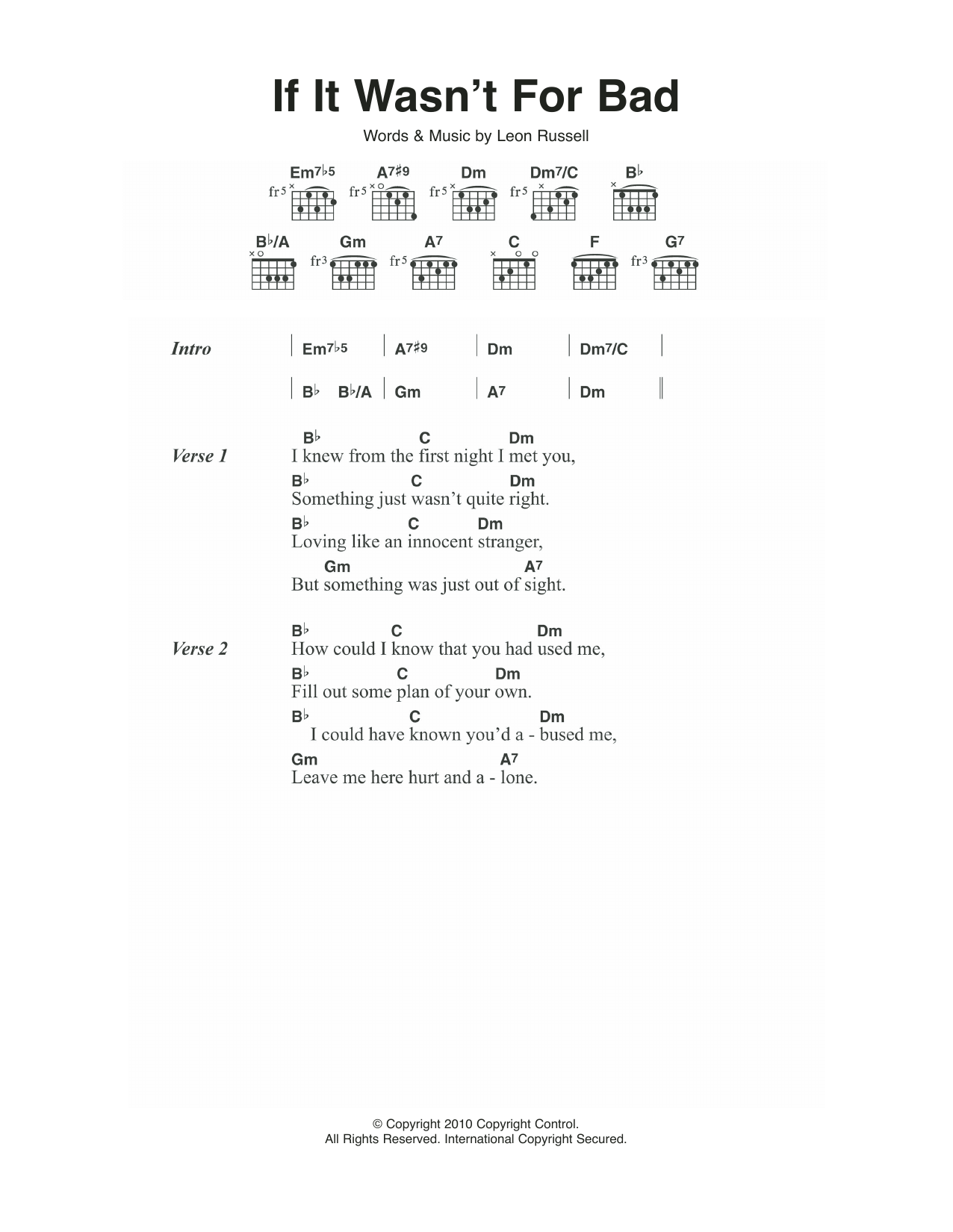 Elton John If It Wasn't For Bad sheet music notes and chords arranged for Guitar Chords/Lyrics