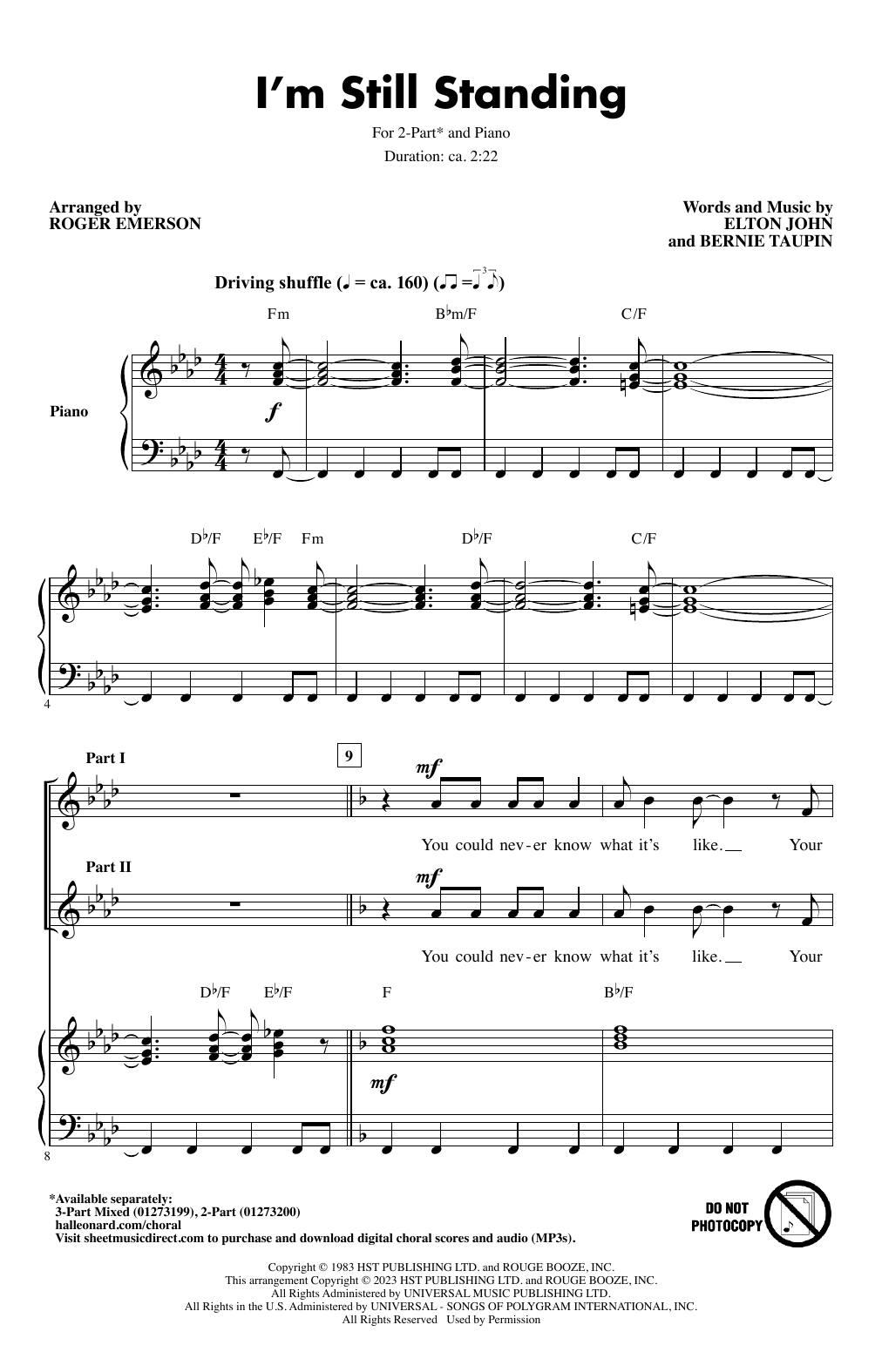 Elton John I'm Still Standing (arr. Roger Emerson) sheet music notes and chords arranged for 2-Part Choir