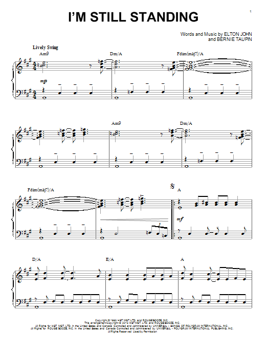 Elton John I'm Still Standing [Jazz version] (arr. Brent Edstrom) sheet music notes and chords arranged for Piano Solo