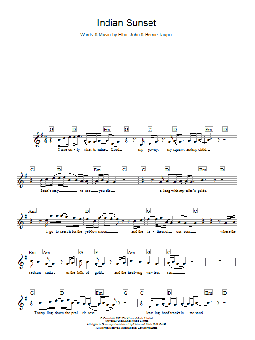 Elton John Indian Sunset (Middle section) sheet music notes and chords arranged for Lead Sheet / Fake Book