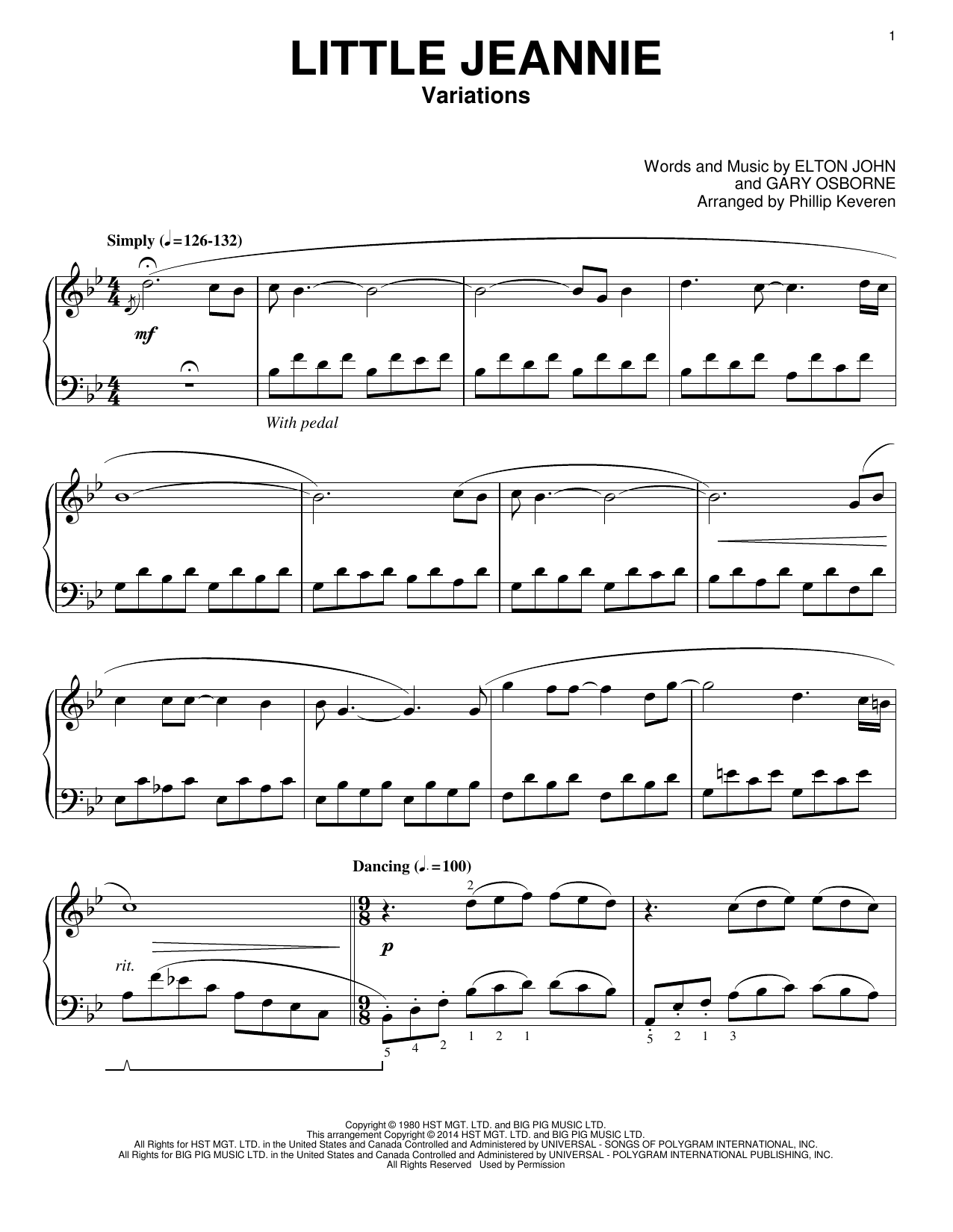 Elton John Little Jeannie [Classical version] (arr. Phillip Keveren) sheet music notes and chords arranged for Piano Solo