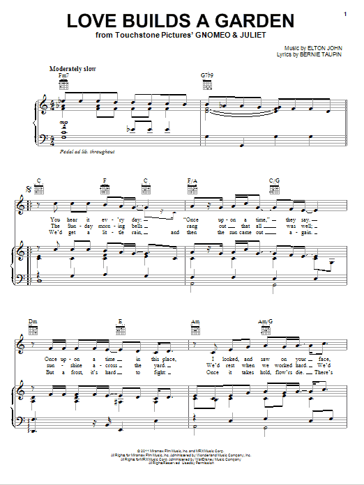 Elton John Love Builds A Garden sheet music notes and chords arranged for Piano, Vocal & Guitar Chords (Right-Hand Melody)