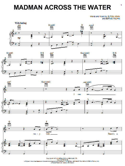 Elton John Madman Across The Water sheet music notes and chords arranged for Keyboard Transcription
