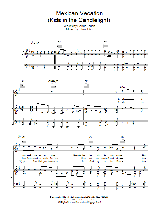 Elton John Mexican Vacation sheet music notes and chords arranged for Piano, Vocal & Guitar Chords
