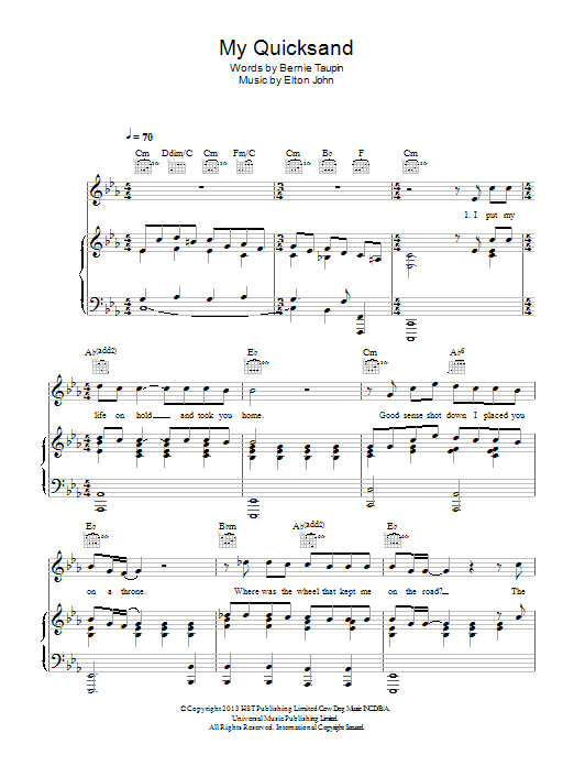 Elton John My Quicksand sheet music notes and chords arranged for Piano, Vocal & Guitar Chords