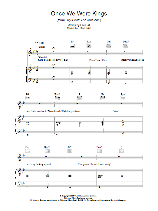 Elton John Once We Were Kings sheet music notes and chords arranged for Easy Piano