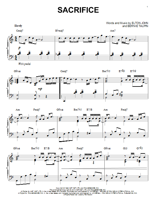 Elton John Sacrifice [Jazz version] (arr. Brent Edstrom) sheet music notes and chords arranged for Piano Solo