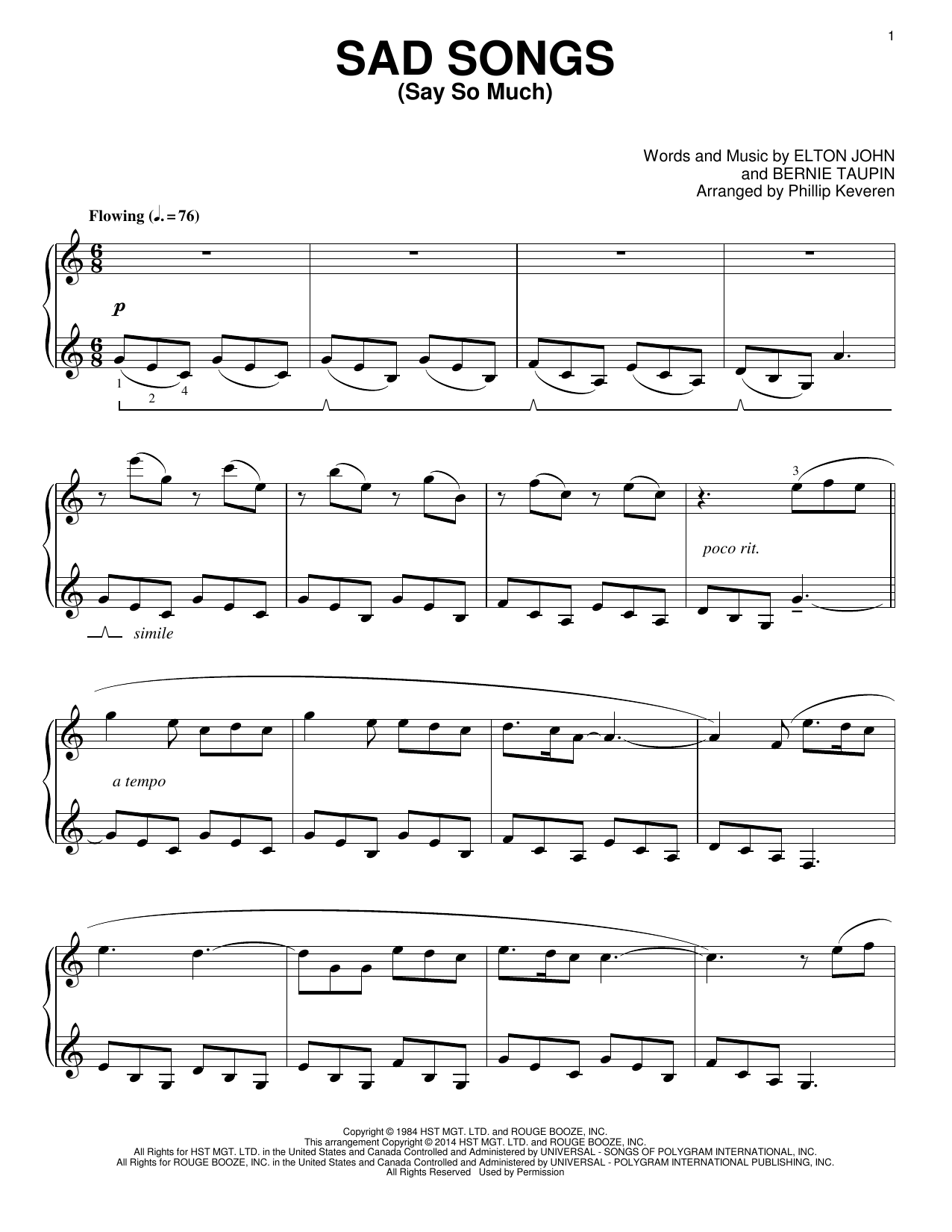 Elton John Sad Songs (Say So Much) [Classical version] (arr. Phillip Keveren) sheet music notes and chords arranged for Piano Solo