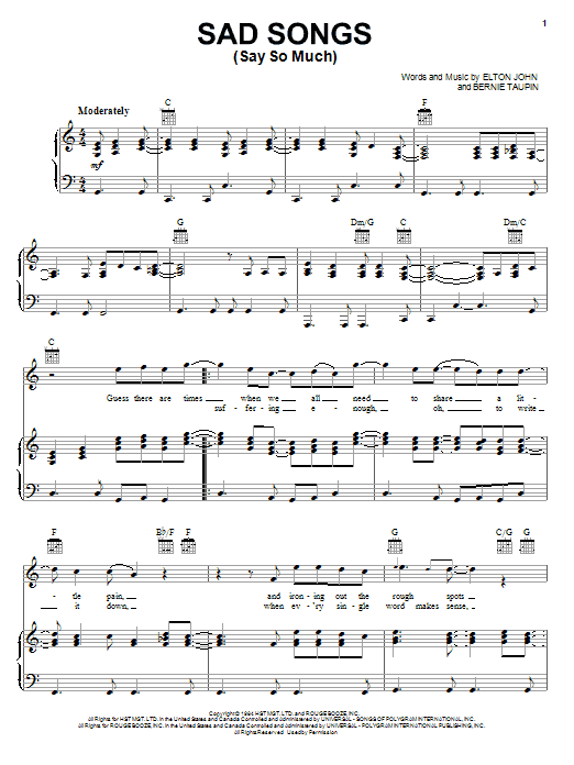 Elton John Sad Songs (Say So Much) sheet music notes and chords arranged for Piano Chords/Lyrics