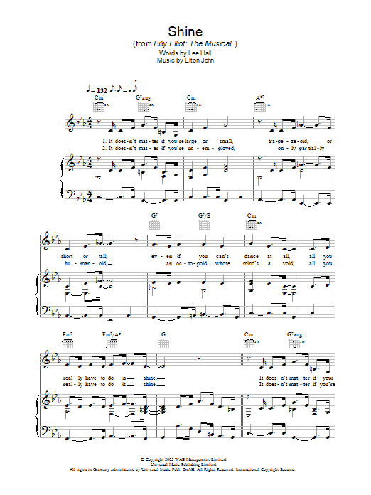 Elton John Shine sheet music notes and chords arranged for Piano, Vocal & Guitar Chords (Right-Hand Melody)