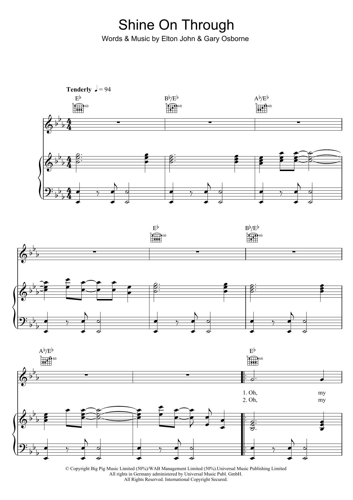 Elton John Shine On Through sheet music notes and chords arranged for 5-Finger Piano
