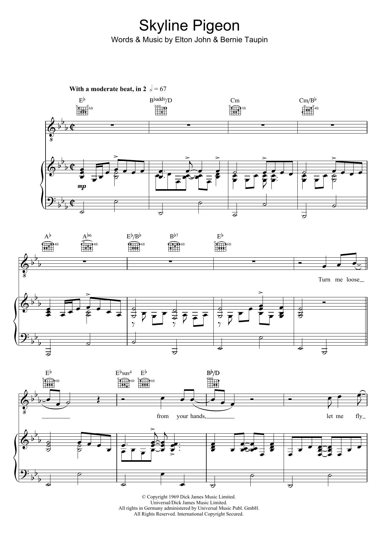 Elton John Skyline Pigeon sheet music notes and chords arranged for Piano Chords/Lyrics