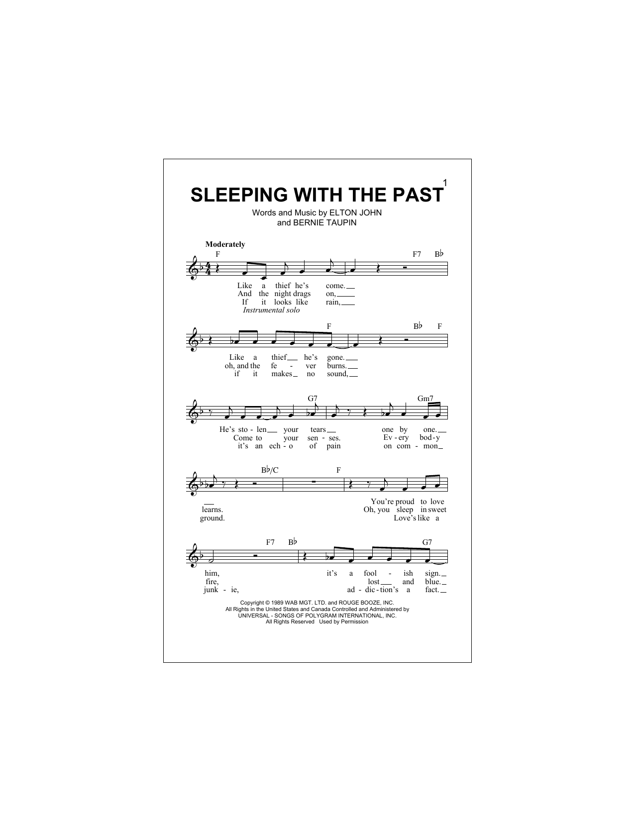 Elton John Sleeping With The Past sheet music notes and chords arranged for Lead Sheet / Fake Book