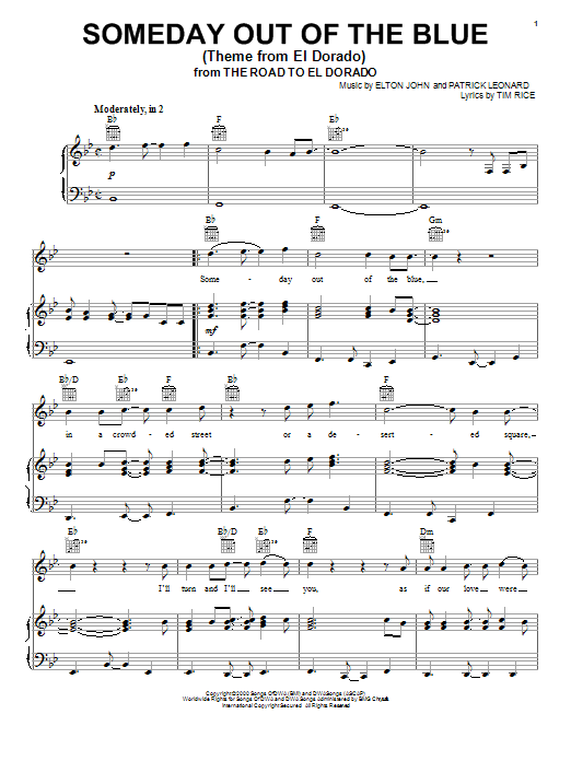 Elton John Someday Out Of The Blue (Theme from El Dorado) sheet music notes and chords arranged for Piano, Vocal & Guitar Chords (Right-Hand Melody)