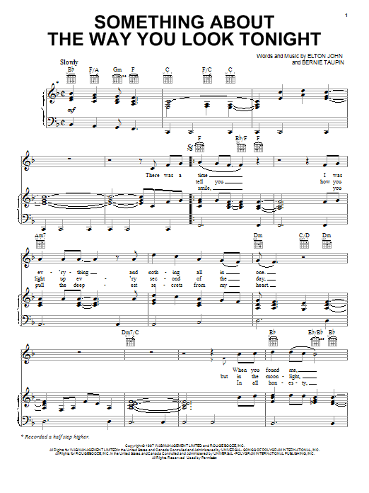Elton John Something About The Way You Look Tonight sheet music notes and chords arranged for Super Easy Piano