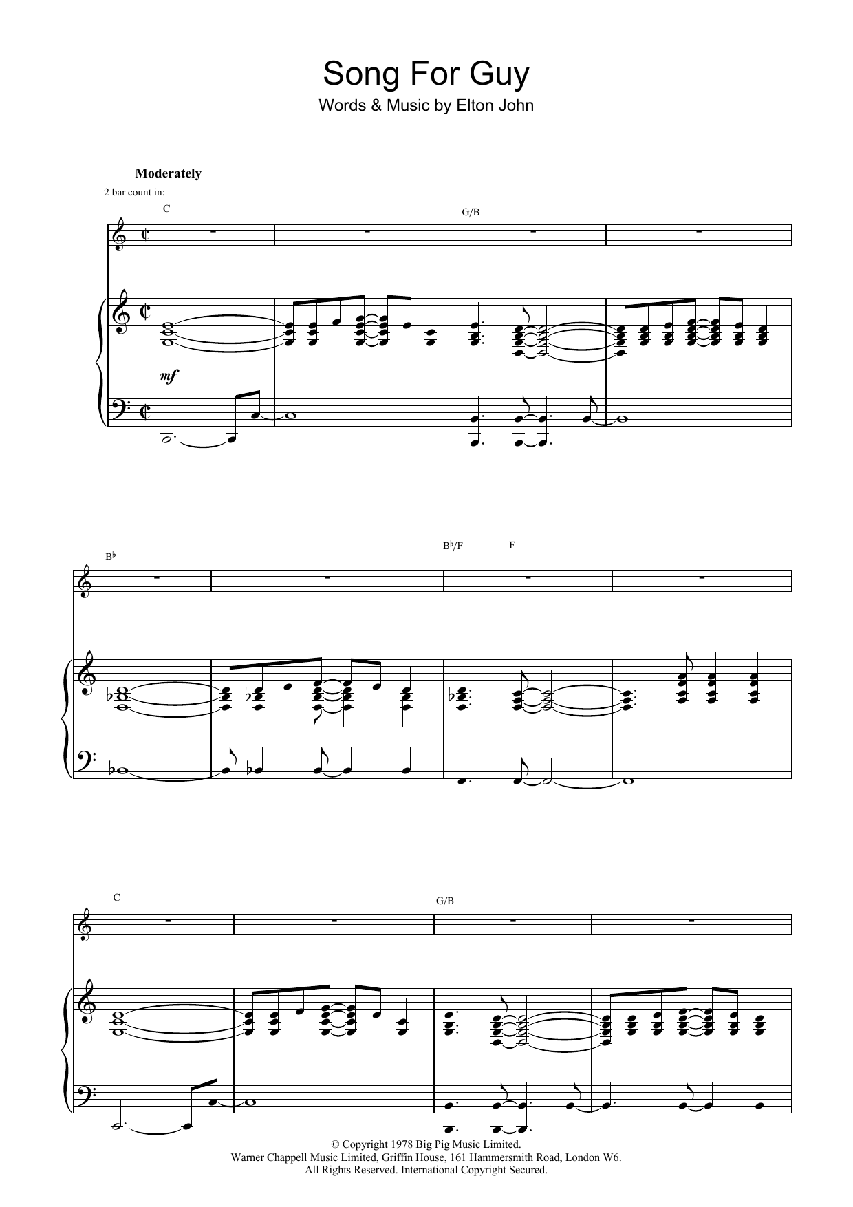 Elton John Song For Guy sheet music notes and chords arranged for Piano Solo