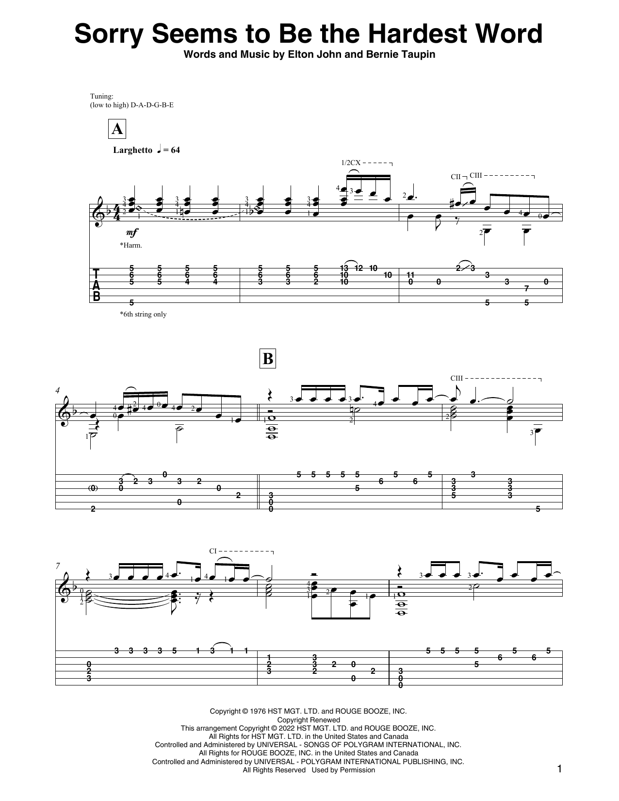 Elton John Sorry Seems To Be The Hardest Word (arr. David Jaggs) sheet music notes and chords arranged for Solo Guitar
