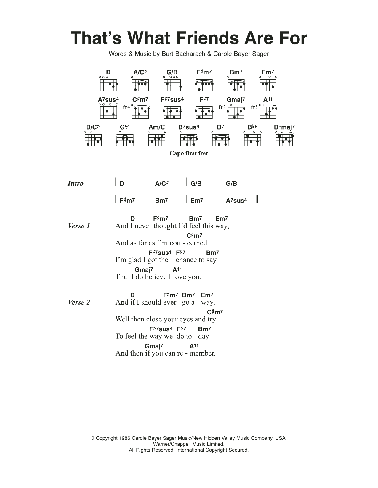 Elton John That's What Friends Are For sheet music notes and chords arranged for Guitar Chords/Lyrics