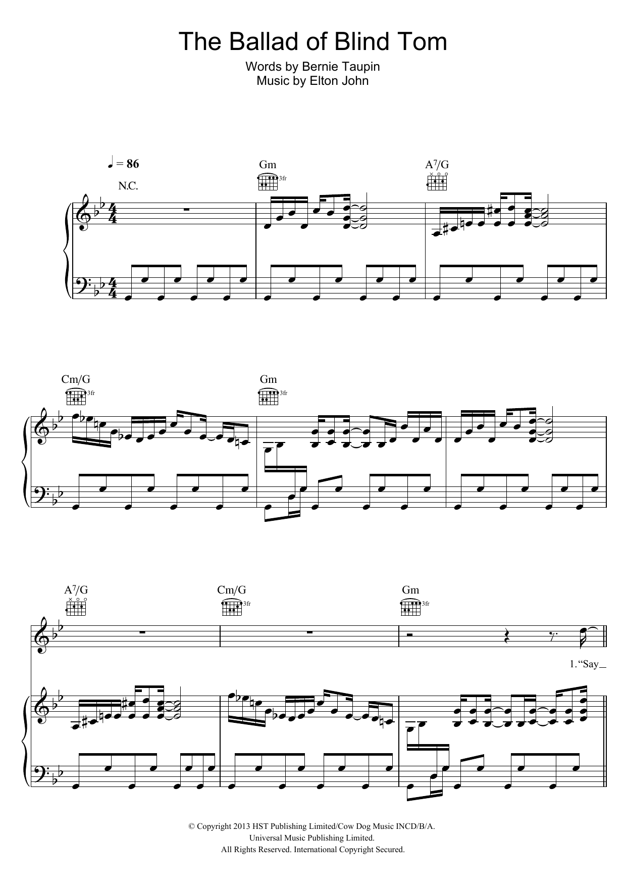 Elton John The Ballad Of Blind Tom sheet music notes and chords arranged for Piano, Vocal & Guitar Chords