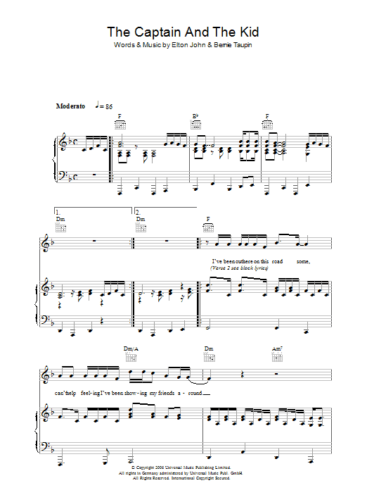 Elton John The Captain And The Kid sheet music notes and chords arranged for Piano, Vocal & Guitar Chords