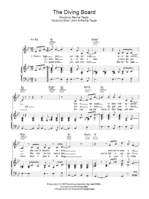 Elton John The Diving Board sheet music notes and chords arranged for Piano, Vocal & Guitar Chords