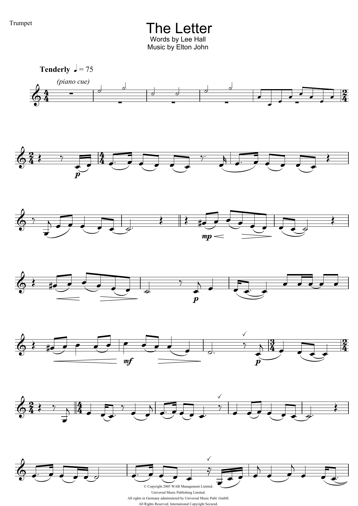Elton John The Letter (from Billy Elliot: The Musical) sheet music notes and chords arranged for Clarinet Solo